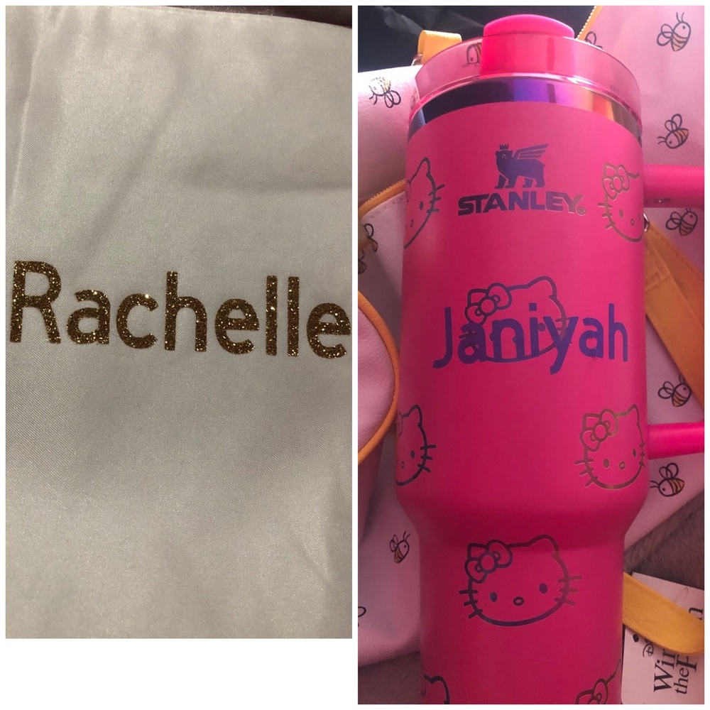 Stanley Hot Pink Hello Kitty Personalized Tumbler with Blue Name